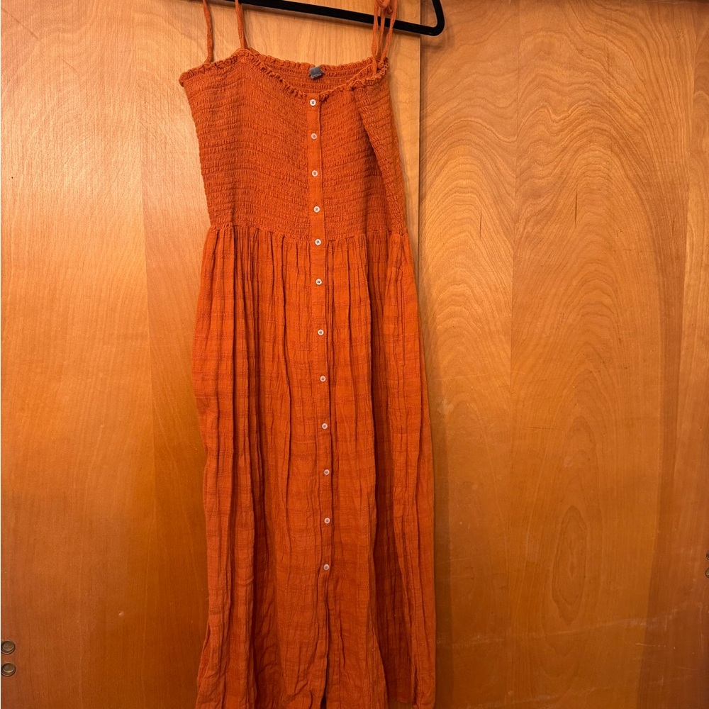 Aerie Orange Button-Down Maxi Dress